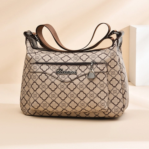 Damen Vintage PU Leder Schultertasche Retro Kleeblatt Monogramm Druck Umhängetasche Multi-Taschen Crossbody Handtasche Für Den Alltag