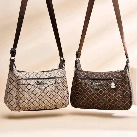 Damen Vintage PU Leder Schultertasche Retro Kleeblatt Monogramm Druck Umhängetasche Multi-Taschen Crossbody Handtasche Für Den Alltag