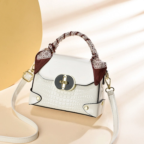 Elegante Damen Handtasche Mit Krokodil-Prägung PU Leder Schultertasche Mit Schal-Griff Und Goldenem Metallschloss Klappe Oben