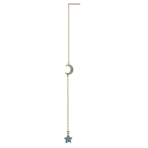Orecchini a Infilo in Argento Sterling 925 Stella Luna Occhio del Diavolo Fulmine Nappa Lunga Pendenti Gioielli in Zirconia per Donna