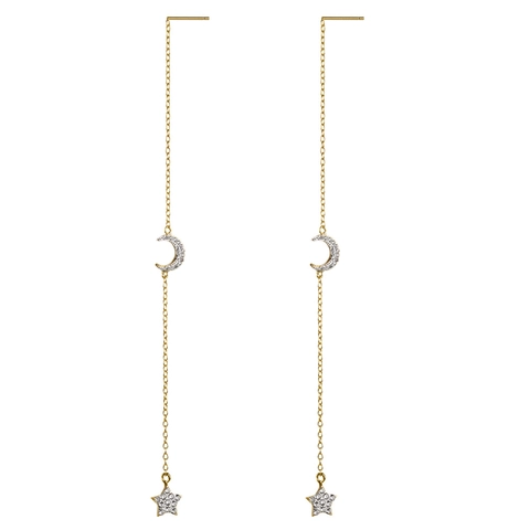 Orecchini a Infilo in Argento Sterling 925 Stella Luna Occhio del Diavolo Fulmine Nappa Lunga Pendenti Gioielli in Zirconia per Donna