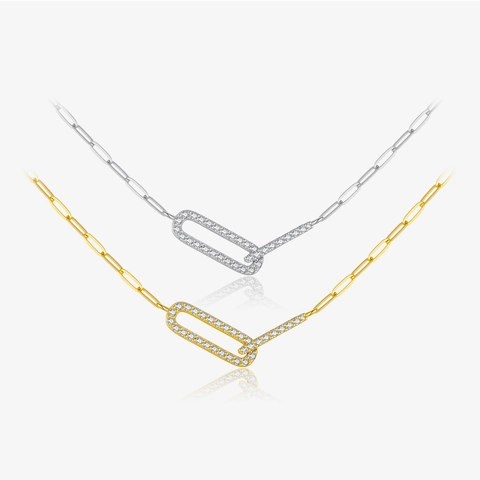 Halskette aus 925er Sterlingsilber mit ineinandergreifendem Doppelring Anhänger und Zirkonia Minimalistisches Design für Damen Schmuck