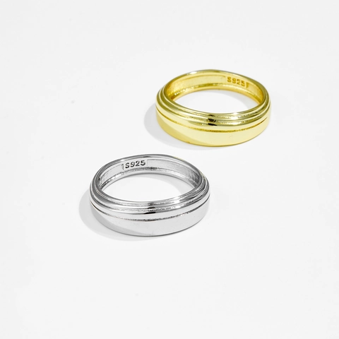 Minimalistischer Kupferring Mit 18K Gold Platin Beschichtung Doppelschicht Rillen Design Mode Geometrischer Ring Für Damen S925 Stempel Schmuck