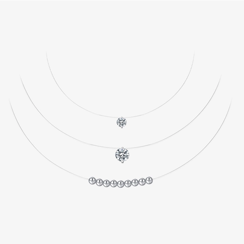 925 Sterling Silver Invisible Fishing Line Necklace Round Zirconia Pendant Minimalist Floating Clavicle Chain Jewelry For Women