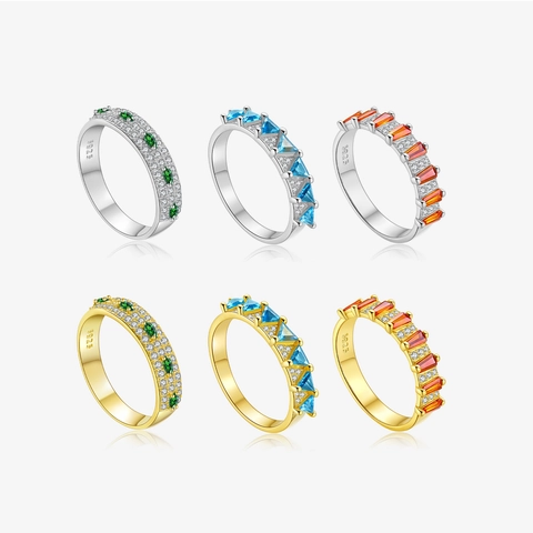 925 Sterlingsilber Geometrischer Ring Vergoldet Zirkonia Dreieck Marquise Rechteck Band Damen Mode Schmuck