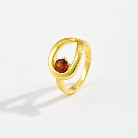 925 Sterling Silver Hollow Geometric Ring With Round Zirconia Ruby Minimalist Open Streamline Gold Silver Rings For Women Jewelry
