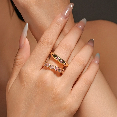 925 Sterling Silver Heart Ring With Pink Zirconia Gold Platinum Plated Eternity Band For Women Fashion Jewelry Birthday Gift