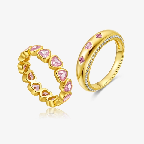 925 Sterling Silver Heart Ring With Pink Zirconia Gold Platinum Plated Eternity Band For Women Fashion Jewelry Birthday Gift
