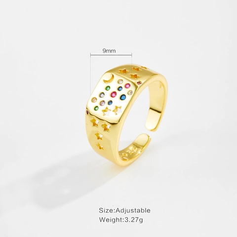 Adjustable 925 Sterling Silver Open Ring For Women Colorful Zirconia Inlaid Star Moon Hollow Out Fashion Jewelry Ring Gift
