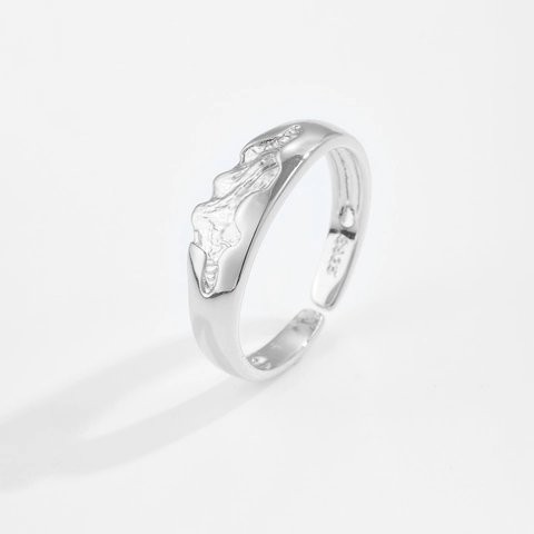 Anillo Abierto Ajustable de Plata de Ley 925 para Mujer Textura de Montaña Irregular Joyería de Moda Minimalista Elegante Anillo