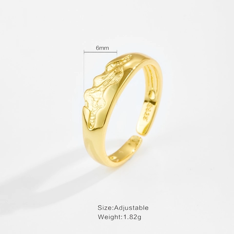 Anillo Abierto Ajustable de Plata de Ley 925 para Mujer Textura de Montaña Irregular Joyería de Moda Minimalista Elegante Anillo