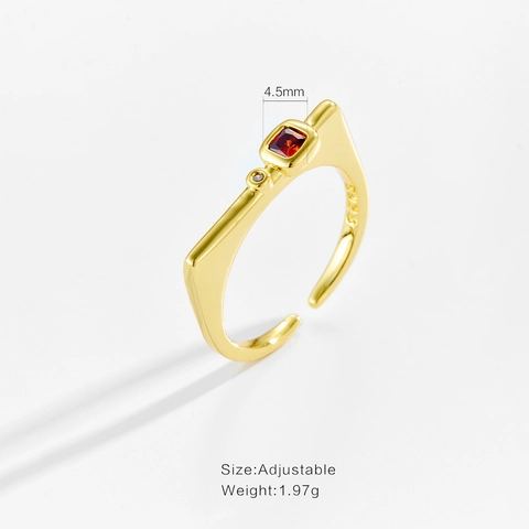 Fashion Adjustable 925 Sterling Silver Ring 18K Gold Plated Geometric Inlaid Zirconia Lucky Stone Index Finger Ring Jewelry