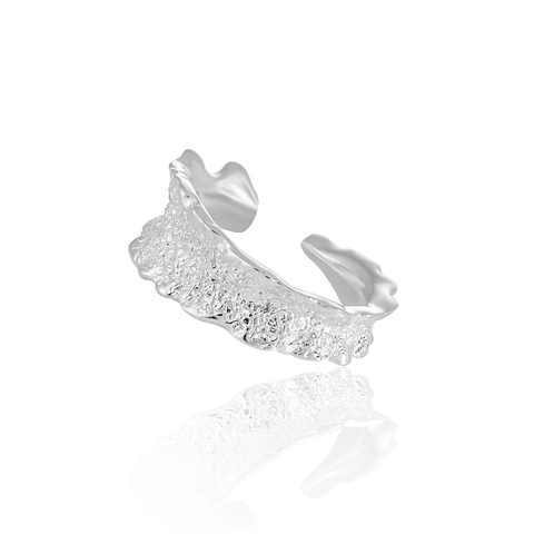 S925 Sterlingsilber Ring Unregelmäßige Textur Offen Für Damen Breitflächig Lava-Stil Weißgold 18K Vergoldet Schmuck