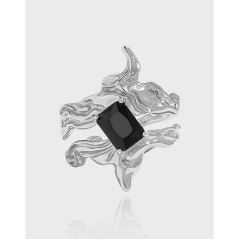 S925 Sterling Silver Irregular Liquid Metal Ring For Women Inlaid Zirconia Minimalist Adjustable Open Finger Ring Fashion Jewelry