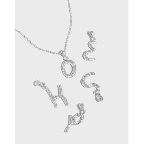 925 Sterling Silver Irregular Initial Letter Pendant Necklace Liquid Metal Texture 18K Gold Plated Personalized Jewelry For Women
