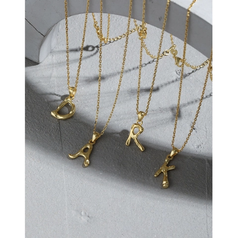 S925 Sterlingsilber Alphabet Halskette Für Damen Unregelmäßige Geschmolzene Textur Gold Silber Vergoldet Initial Anhänger Halskette Schmuck