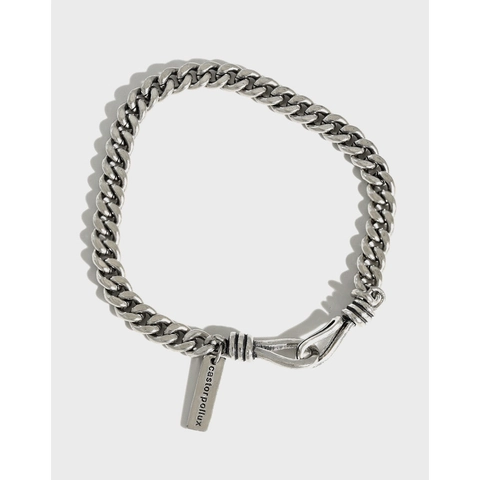Vintage 925 Sterling Silver Curb Chain Bracelet Unisex Oxidized Antique Silver Metal Tag Minimalist Jewelry Retro Bracelet