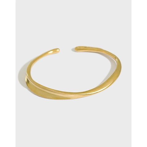 Brazalete Abierto de Plata de Ley 925 Para Mujer Minimalista Irregular Torcido Geométrico Diseño de Mobius Superficie Pulida Joyería de Moda Regalo
