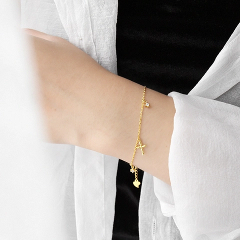 Bracciale in Argento Sterling 925 Con Croce e Zircone per Donna Elegante Oro Argento Placcato Moda Coreana Gioielli Regalo