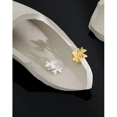 Korean INS Niche Design Lucky Clover Hammered Texture S925 Sterling Silver Ear Cuffs Non Pierced Ear Clips For Women