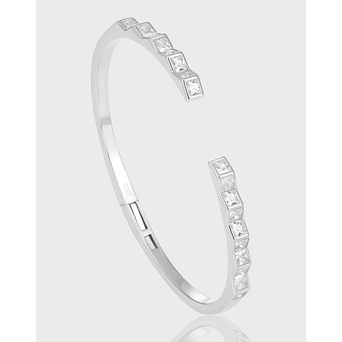 Brazalete Abierto Geométrico de Plata de Ley 925 Con Zirconia Cuadrada Incrustada Geométrica Brazalete Chapado en Oro Plata para Mujer Joyería