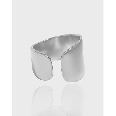 Anello Aperto a Fascia Larga Irregolare in Argento Sterling S925 per Donna Minimalista Regolabile Placcato Oro 18K Gioielli da Dito