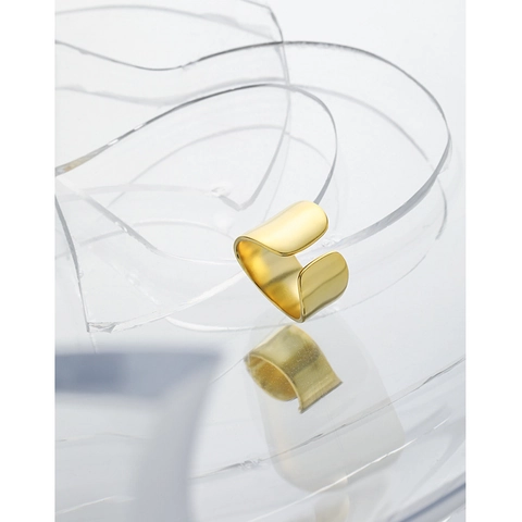 Anello Aperto a Fascia Larga Irregolare in Argento Sterling S925 per Donna Minimalista Regolabile Placcato Oro 18K Gioielli da Dito