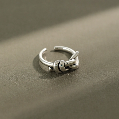 Authentischer 925 Sterlingsilber Knoten Ring Für Damen Vintage Distressed Offener Verstellbarer Fingerring Minimalistischer Schmuck Geschenk