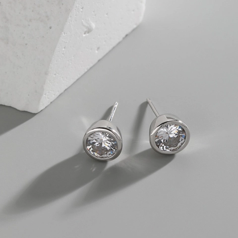 Minimalistische 925 Sterlingsilber Rund Zirkonia Ohrstecker Platin 18K Vergoldet Geometrischer Schmuck Für Damen Geschenk