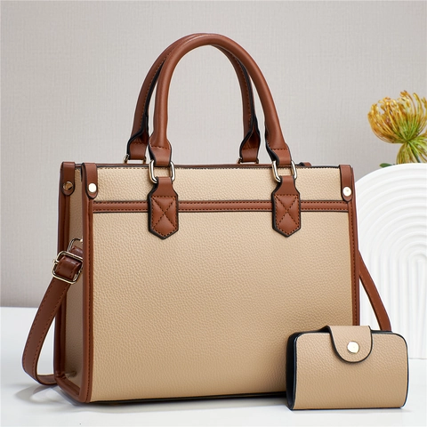Ensemble Sac à Main en Cuir PU Motif Litchi Pour Femmes Avec Mini Portefeuille Grande Capacité Sac à Bandoulière Cabas