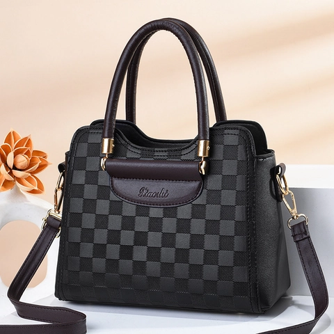 Borsa a Mano da Donna in Pelle PU Moda Texture Coccodrillo Scacchi Borsa a Tracolla di Grande Capacità Borsa da Pendolare Street Trend Con Hardware Dorato