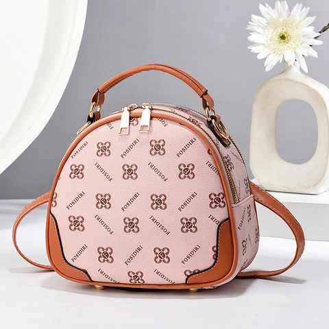 Bolso Bandolera para Mujer de Cuero PU con Estampado de Monograma Vintage Color de Contraste Bolso de Mano Forma de Concha con Correa de Hombro Única