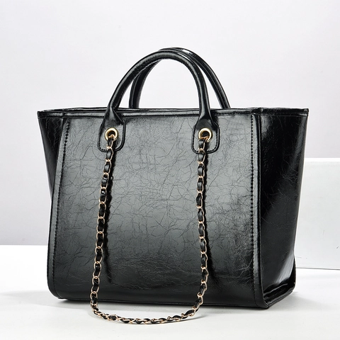 Damen Große Kapazität PU Leder Tote Bag Vintage Crackle Muster Handtasche Mit Goldkette Riemen Retro Crossbody Schultertasche