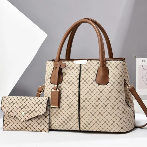 Set di Borse Tote e Pochette a Busta in Pelle PU con Stampa Vintage da Donna Borsa a Spalla Grande con Tracolla Rombi Quadri
