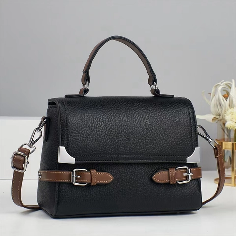 Damen Retro PU Leder Lychee Muster Henkeltasche Crossbody Bag Schlichte Klappdeckel Umhängetasche Für Alltag Pendeln Handtasche