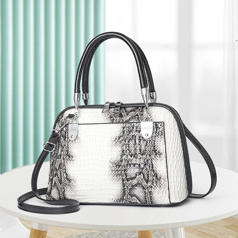 Damen Vintage Krokodil Schlangenmuster Handtasche PU Leder Shell Tote Bag Mit Schultergurt Mode Crossbody Büro Party Handtasche