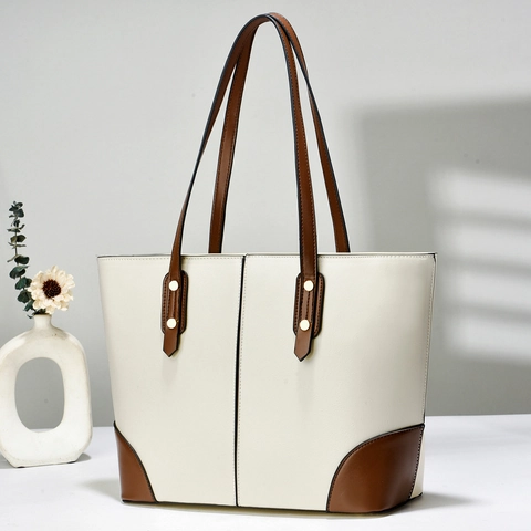 Damen Tragetasche Mit Großer Kapazität Retro PU Leder Farbblock Pendeln Schultertasche Minimalistisch Henkeltasche Arbeitstasche