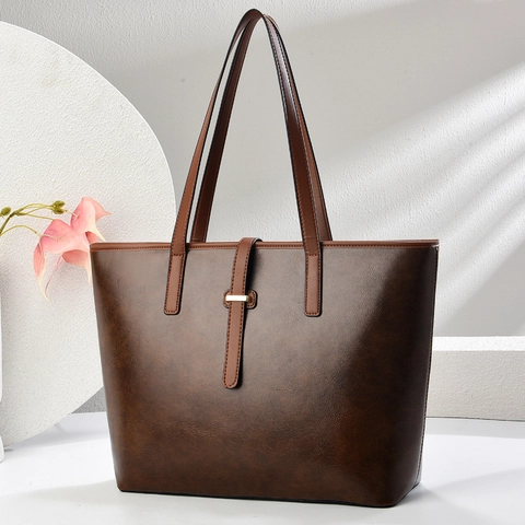 Bolso Tote de Cuero PU de Gran Capacidad para Mujer Bolso de Hombro de Color de Contraste Minimalista para Oficina