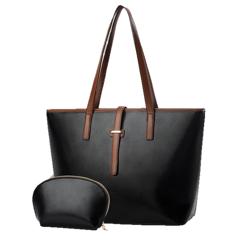 Minimalist Women PU Leather Tote Bag Set Large Capacity Shoulder Handbag With Small Pouch For Daily Work Travel Office