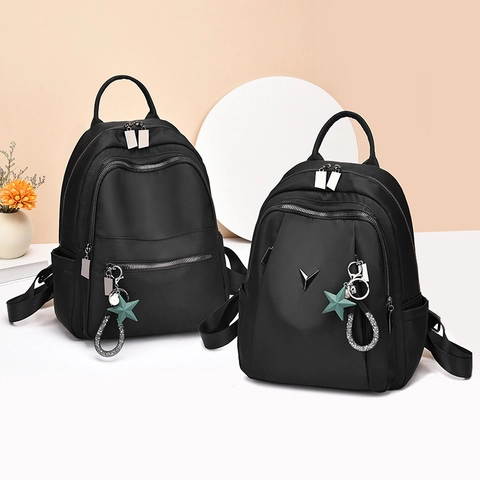 Women Oxford Cloth Backpack Large Capacity Waterproof Travel Bag Casual Daypack With Star Charm Fashion School Bag Black