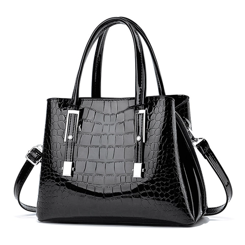 Bolso de Mano para Mujer con Patrón de Cocodrilo Cuero de Charol Brillante Relieve de Piedra Correa Desmontable Bolso de Hombro