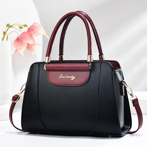 Bolso de Mano para Mujer de Color Contraste Textura Lichi Cuero PU Bolso de Hombro Cruzado Gran Capacidad Oficina Trabajo Bolso