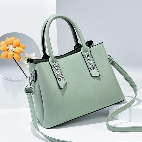 Borsa a Mano da Donna in Pelle PU Retro Semplice Con Decorazione in Catena di Metallo Tracolla Rimovibile Borsa a Tracolla
