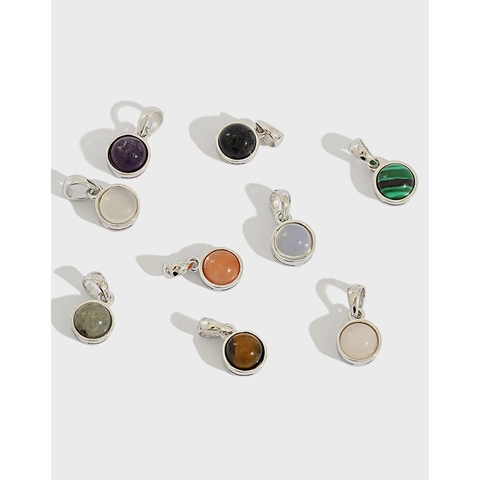 S925 Sterlingsilber Rund Edelstein Anhänger Nur (Ohne Kette) Für Damen Minimalistisch Amethyst Malachit Tigerauge Schmuck