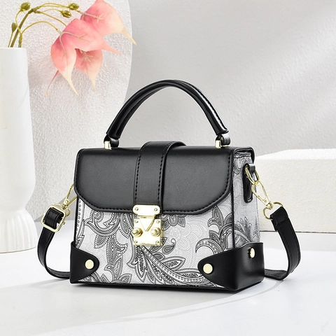 Paisley Muster Handtasche Vintage PU Leder Umhängetasche Mit Goldenem Schloss Verstellbarem Riemen Elegantes Modeaccessoire Für Damen