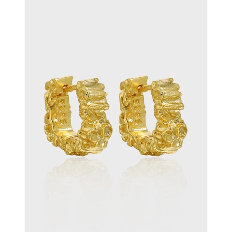 925 Sterling Silver Lava Texture Irregular Hoop Earrings For Women Minimalist 18K Gold Plated Silver Jewelry Gift