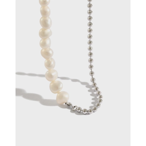Collana a Giunzione in Argento Sterling S925 Con Perle d'Acqua Dolce Barocche per Donna Gioielli Choker a Catena con Sfere in Metallo Retro Minimalista