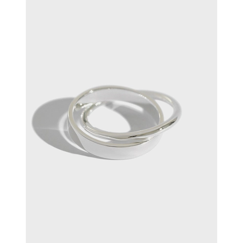 S925 Sterling Silver Interlocking Double Ring For Women Minimalist Geometric Double Circle Ring Daily Commute Fashion Jewelry Gift