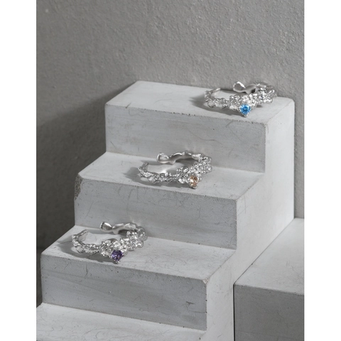 925 Sterling Silver Ακανόνιστη Υφή Ανοιχτό Δαχτυλίδι για Γυναίκες Ένθετο Ζιργκόν Γεωμετρικό Ρυθμιζόμενο Σαμπανιζέ Μπλε Μοβ Κοσμήματα
