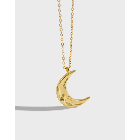 Collana con Ciondolo a Luna in Argento Sterling S925 da Donna Texture Martellata Irregolare Eleganti Gioielli Regalo